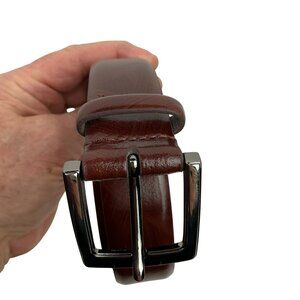 Full Grain Italian Leather Belt With Polished Silver Buckle - Size 32/80 - Brown